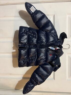 Ralph Lauren Navy Puffer Jacket with Light Blue Script Label